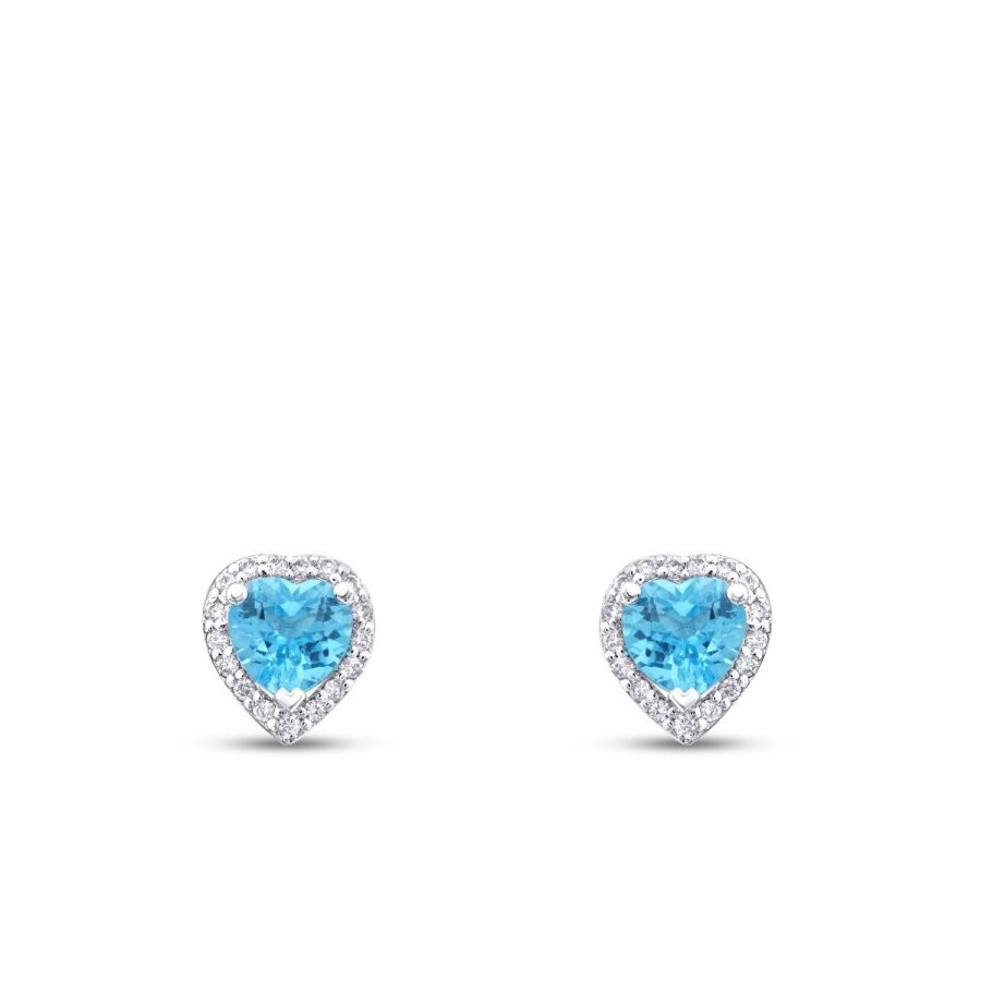 1.28 Karat Pırlanta Blue Topaz Kalp Taşlı Küpe | Uzunköprü Kuyumcu, Çapar Kuyumculuk, Altın Fiyatları, 22 Ayar Bilezik, Çeyrek Altın