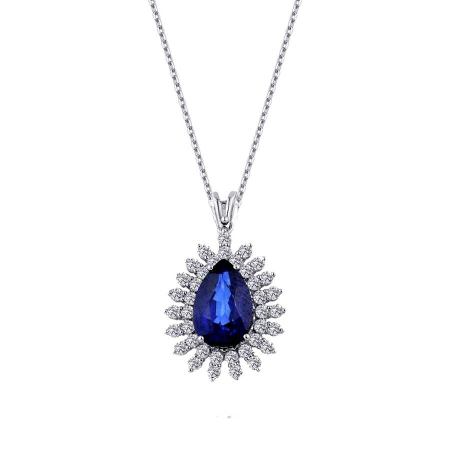 1.29 Karat Pırlanta Safir Kolye | Uzunköprü Kuyumcu, Çapar Kuyumculuk, Altın Fiyatları, 22 Ayar Bilezik, Çeyrek Altın